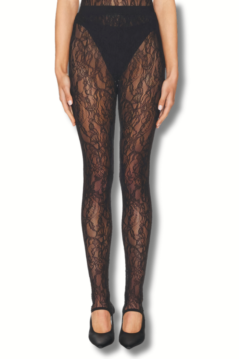 Legging noir WARDROBE.NYC Lace Stirrup élégant pour look minimaliste chic et tenue de bureau moderne femme