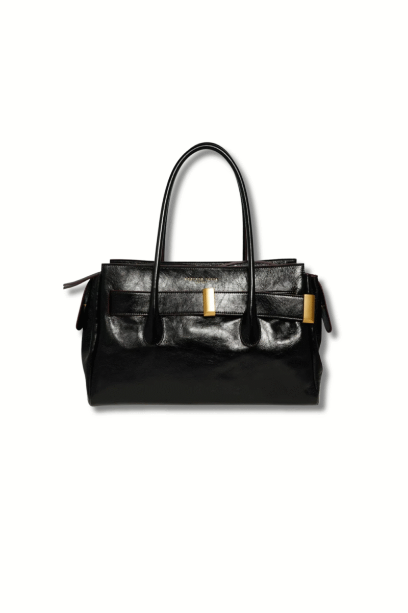 Sac noir Roberto Festa effet cuir verni avec détails dorés pour look chic femme et tenue élégante de bureau