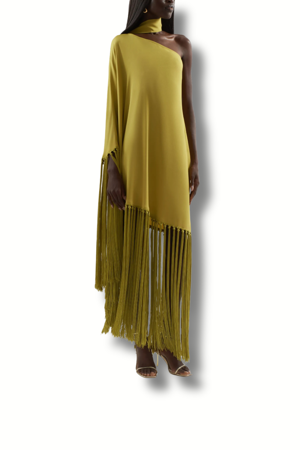 Robe à franges une épaule olive Taller Marmo – robe élégante soirée et mariage